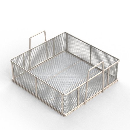 ANYSIZEBASKET Rectangular Wire Mesh Basket: 18Lx18Wx6H, 304 SS, 5/16 Rod Frame, Stacking Handles, Mesh: 2 x .063 TMT-180180060-A02S